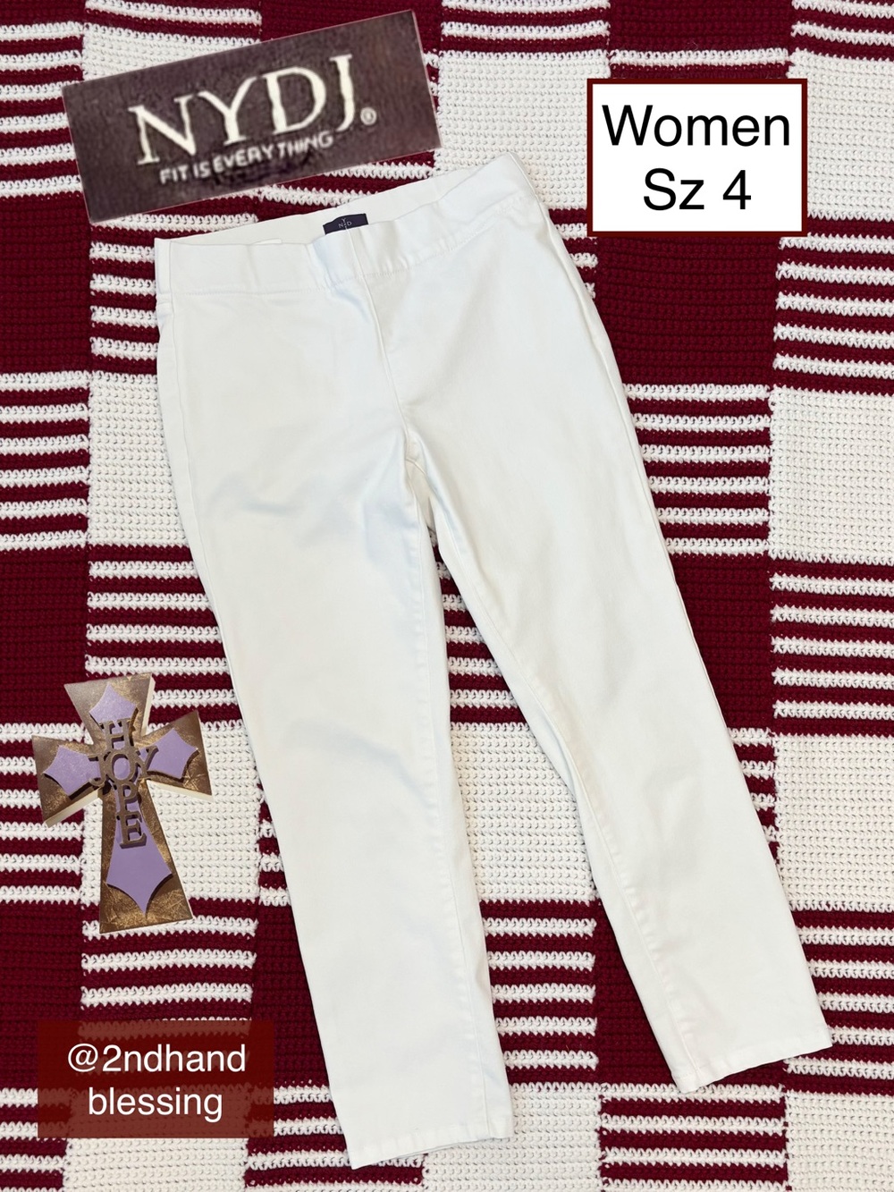 NYDJ White Ankle Cropped Jeans, Women Sz 4, Millie Pull On Ankle, Lift & Tuck